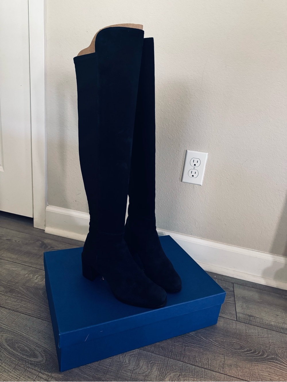 Women's navy blue Over-the-Knee Block Heel Boots